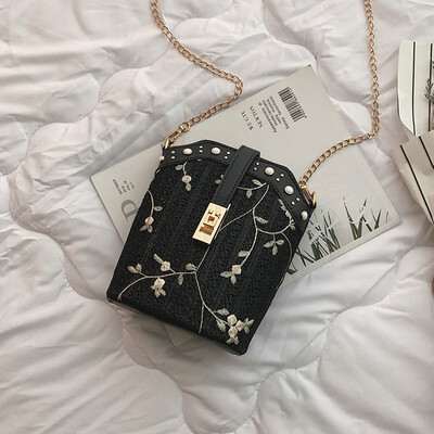 

Tailored Women Beach Lace Embroid Straw Bucket Bag Burlap Square Bag Messenger Bag