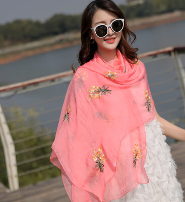 

Lavender simulation silk scarf wholesale embroidery flower chiffon scarves scarf dual-use spring&summer sunscreen beach towel