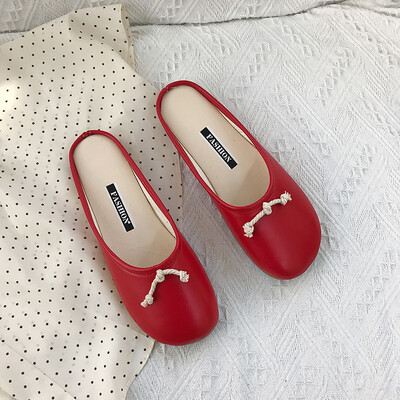 

Super beautiful chic Korea big head shoes cute one pedal flat-bottomed slippers Joker comfort gentle ins lazy shoes