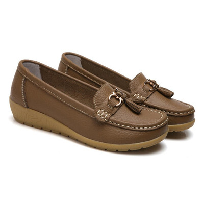 

Women Loafers Leather Oxford Slip On Walking Flats Anti-Skid Boat Shoes