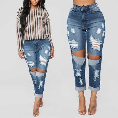 

〖Follure〗Fashion Women Jeans Denim Hole Female High Waist Stretch Slim Sexy Pencil Pants