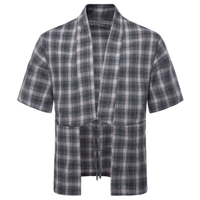 

Tailored Mens new summer fashion loose check cardigan casual short sleeve shirt