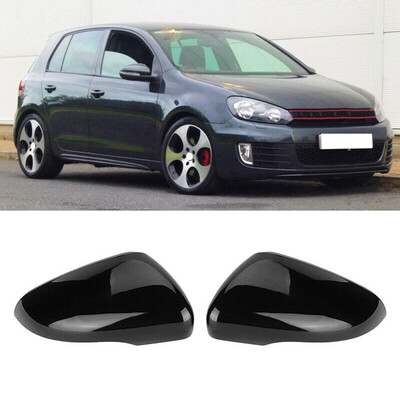 

2pcs Car Gloss Black Plastic Rearview Mirror Cover Protector For Golf 6 MK6 R VI