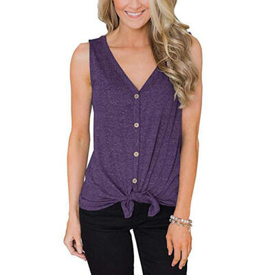 

Sexy Casual V-Neck Women Sleeveless Blouses Cotton T-shirt Solid Color Vest