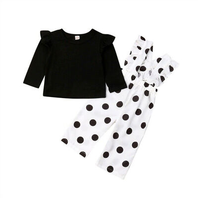 

2PCS Toddler Baby Girl Winter Clothes Long Sleeve TopsPolka Dot Pants Overall Outfits