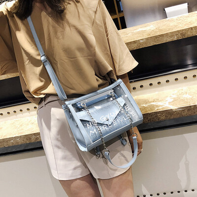 

Korean Bags For Women 2019 New Girls Casual Version Transparent Letter Wild Crossbody Bag Single Shoulder Diagonal Composite