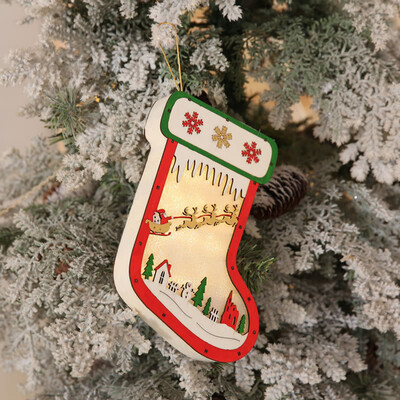 

〖Follure〗Luminescent Beautiful Christmas Stocking Wooden Sock Luminescence Sock Gift