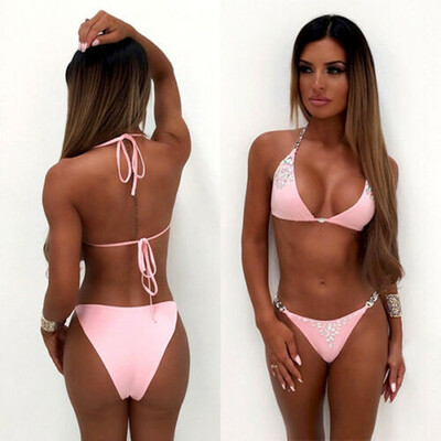 

Women Sequin Rhinestone Crystal Diamond Push-up Bikini Set Swimsuit Swimwear