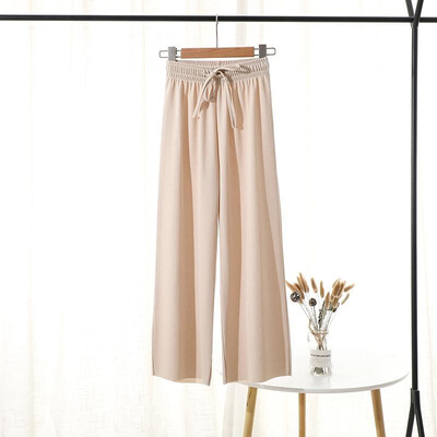 

Fashion Women Autumn Solid Color Wide Leg Pants Thin Elastic High Waist Straight Drawstring Loose Casual Trousers