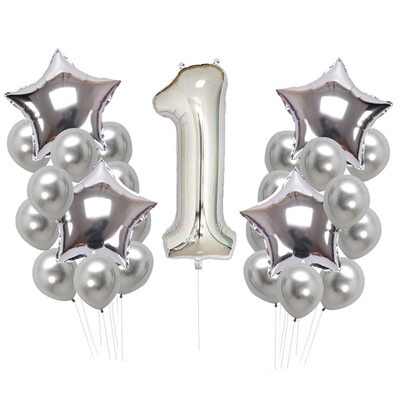 

Toponeto 25pcs Metallic Glossy One Year Old First Birthday 1 Month Number Float Balloon
