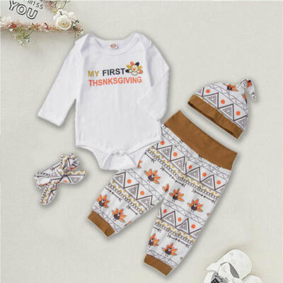 

UK Newborn Baby Kid Girl Boy Thanksgiving Turkey Ronper Top Pants Hat Cloths Set