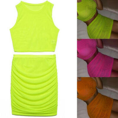 

US Sexy Women 2PCS Strappy Crop Top Bodycon Shorts Club Set Party Holiday Suit