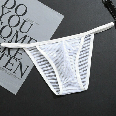 

Sexy Men Sheer Mesh G-String Thongs Pouch Panties Striped Bikini Brief Underwear
