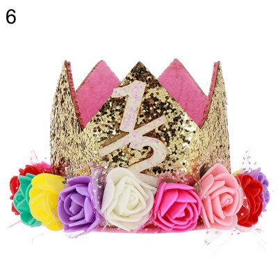 

Baby Boy Girl Glitter Number Flower Crown Headband Birthday Party Photo Headwear