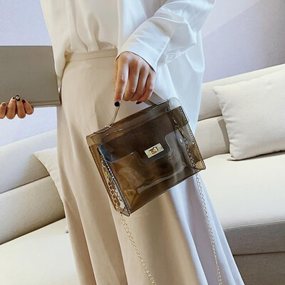 

Women Transparent PVC Shoulder Bag Chain Shoulder Sheer Holiday Beach Crossbody Bag Casual Messenger Bag Handbag