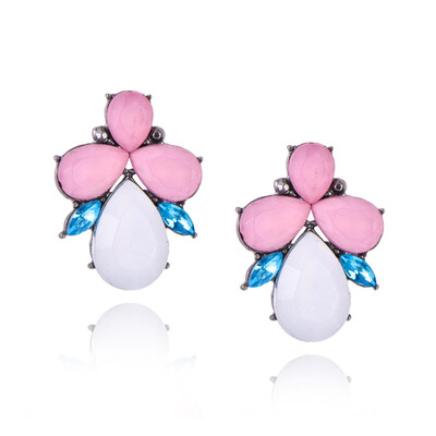 

E0224 Fashion Jewelry Pink Crystal Flower Stud Earrings For Women Vintage Rhinestone Stud Earrings Bijoux Elegant Lady Wholesale