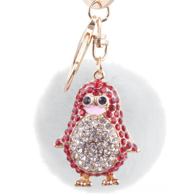 

Rex rabbit fur ball keychain rhinestones small penguin handbags pendant fashion personality key chain