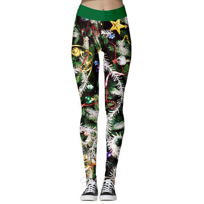 

Fashion Women Christmas Elk Printing Wave point Tight Nine points leggings Sweatpants
