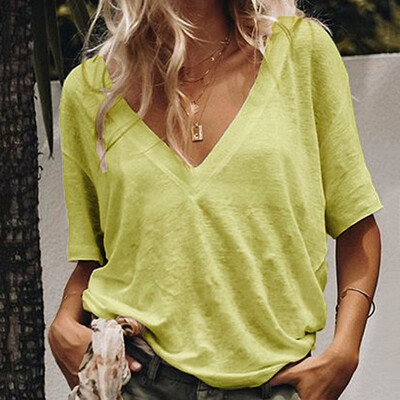 

Womens Casual V-Neck T-shirts Summer Breathable Short Sleeve Loose Shirts Tops