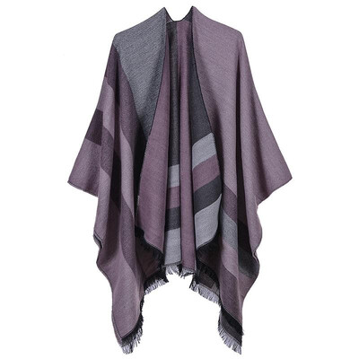 

Fashion Women Winter Poncho Striped Print Pattern Scarf Thick Warm Shawl Vintage Casual Pashmina Cloak Outerwear