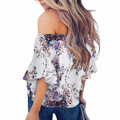 

One-neck T-shirt womens seven-point sleeve printed knotted top