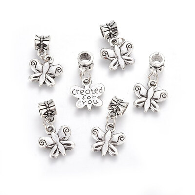 

Alloy European Dangle Beads Large Hole Pendants Butterfly with Word Created For You Antique Silver 215mm
