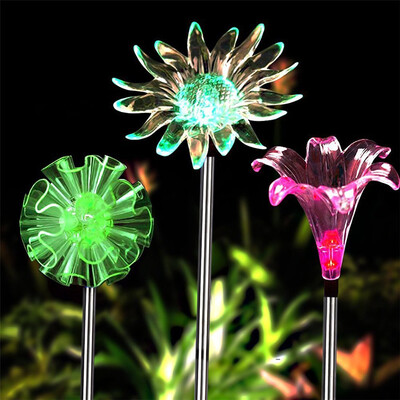 

〖Follure〗3 Pcs Multi-color LED Artificial Flowers Solar Stake Lights Solar Garden Lights
