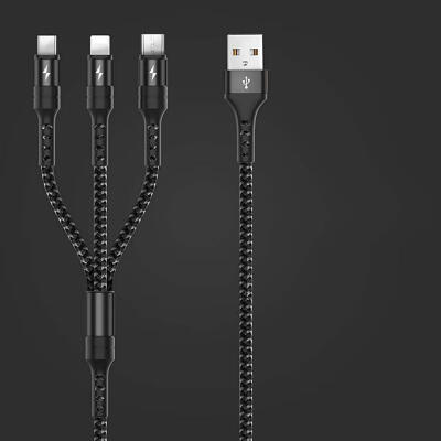 

3-in-1 Charge Cord 27A Fast Charging Lightning Type C Micro USB Cable-1m