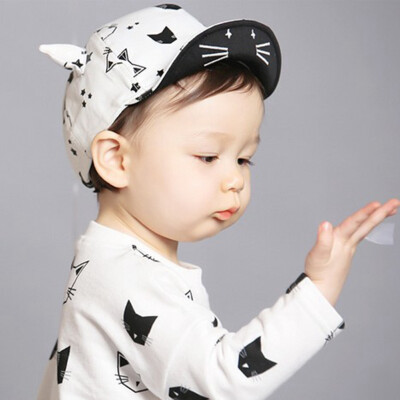 

Toddler Baby Hat Cartoon Cute Cat Black And White Cool Style Baby Hat Visor