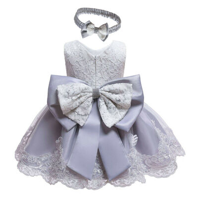 

2PCS Newborn Baby Girls Bow Lace Ball Gown Dress Birthday Party Wedding Costumes
