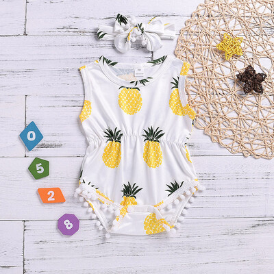 

Infant Baby Pineapple Print Jumpsuit Romper BodysuitHeadband Outfits Set