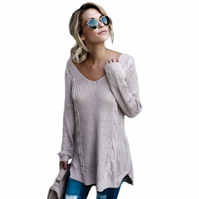 

V-neck long-sleeved back cross warm hooded casual knit sweater