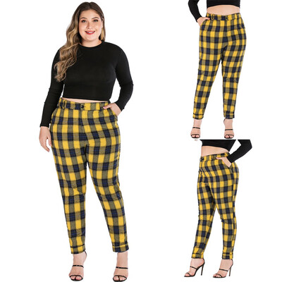 

Gobestart Women Casual Plus Size Pencil Pants Plaid Printed Feet Pants Casual Pants