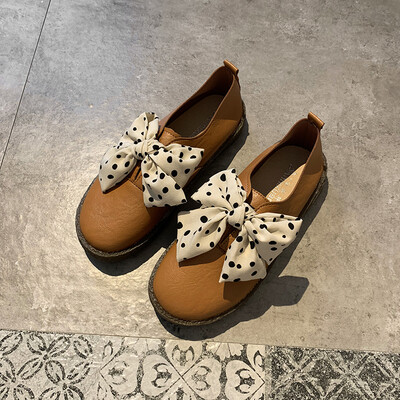 

Bow-bottom single-layer shoes womens autumn retro England style small leather shoes college