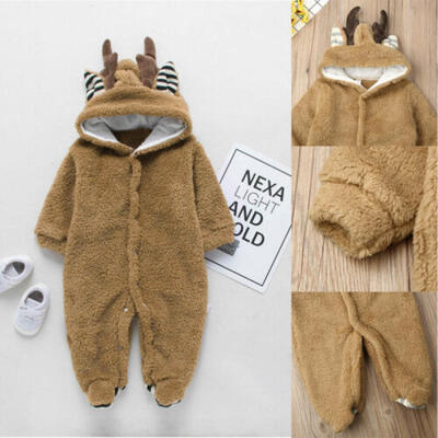 

Toddler Baby Girls Boys Antlers Hooded Romper Jumpsuit Winter Warm Clothes 0-18M