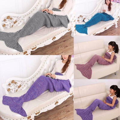 

TOP Soft Hand Crocheted Mermaid Tail Blanket Sofa Blanket Kids Sleeping Bags