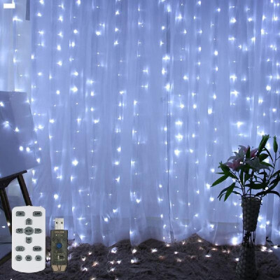 

Window Curtain Lights 300 LED String Lights 8 Lighting Mode Remote Control for Wedding Birthday Party Warm White