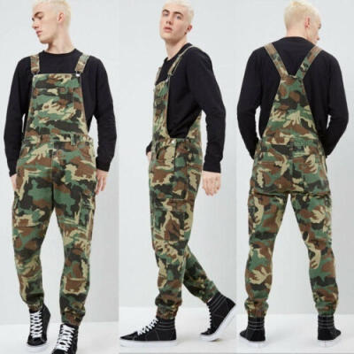 

Men&39s Distressed Denim Camouflage Overalls Bib Jumpsuit Moto Biker Jean Pants