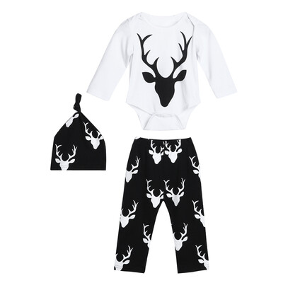 

Newborn Baby Girl Boy Clothes Deer Tops T-shirtPants Leggings Hat Outfit