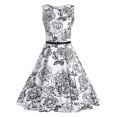

Vintage Floral Print Belted Dress