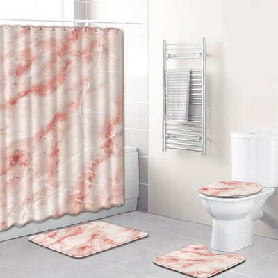 

Gobestart 4PCS Sea Style Non Slip Toilet Polyester Cover Mat Set Bathroom Shower Curtain