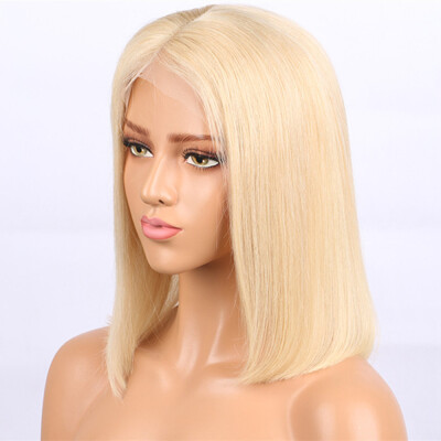 

Short Bob Haircut Blonde Color Human Hair Lace Front Wig for Women