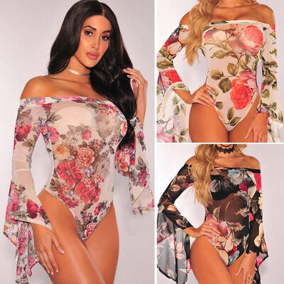 

Women Ladies Bodysuit Stretch Leotard Long Sleeve Body Tops T shirt Jumpsuit