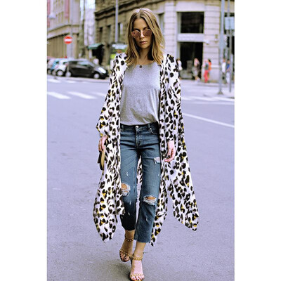 

New Women Chiffon Kimono Cardigan Floral Leopard Print Asymmetric Boho Loose Outerwear Beachwear Bikini Cover Up