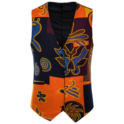 

Toponeto Men Autumn Winter Folk-Custom Button Printed Waistcoat Vest Top Blouse