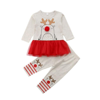 

USA Christmas Toddler Kid Baby Girl Xmas Deer Party Tutu Dress Outfits Clothes