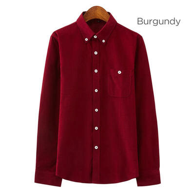 

Fashion Corduroy Mens Long Sleeve Shirt Casual Solid Color Turn-Down Collar Shirt For Men