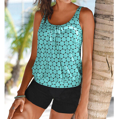 

Roseonmyhand Women Plus Size DotPrint Tankini Swimjupmsuit Swimsuit Beachwear Padded Swimwear