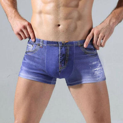 

3D Men&39s Cartoon Cotton Shorts Denim Jeans Boxer Briefs Sexy Underwear Plus Size
