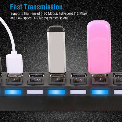 

7-Port USB 20 Multi Charger Hub High-Speed Adapter ONOFF Switch for Laptop PC